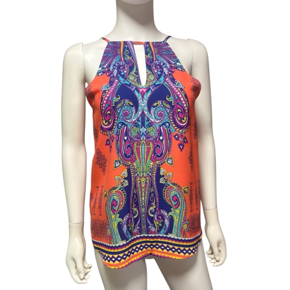 Renee C. orange Floral Paisley Halter Tank Top - size small - Picture 1 of 3
